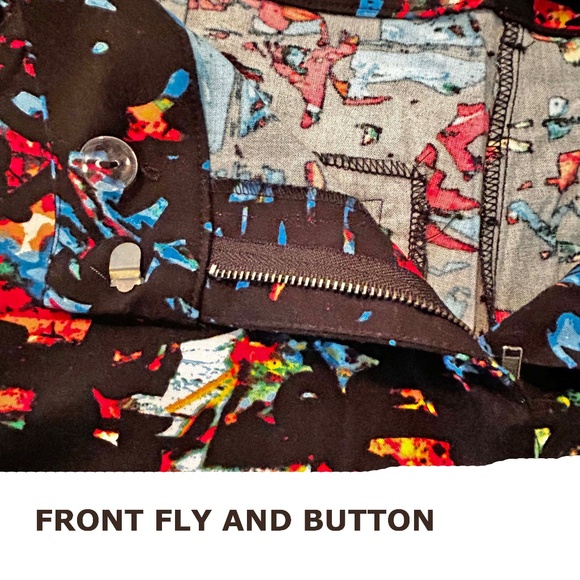 NEW PHOTOS! PANTS, BLACK MULTICOLOUR, SIZE 5, VISCOSE SOFT FABRIC, FRONT FLY, - Picture 10 of 16